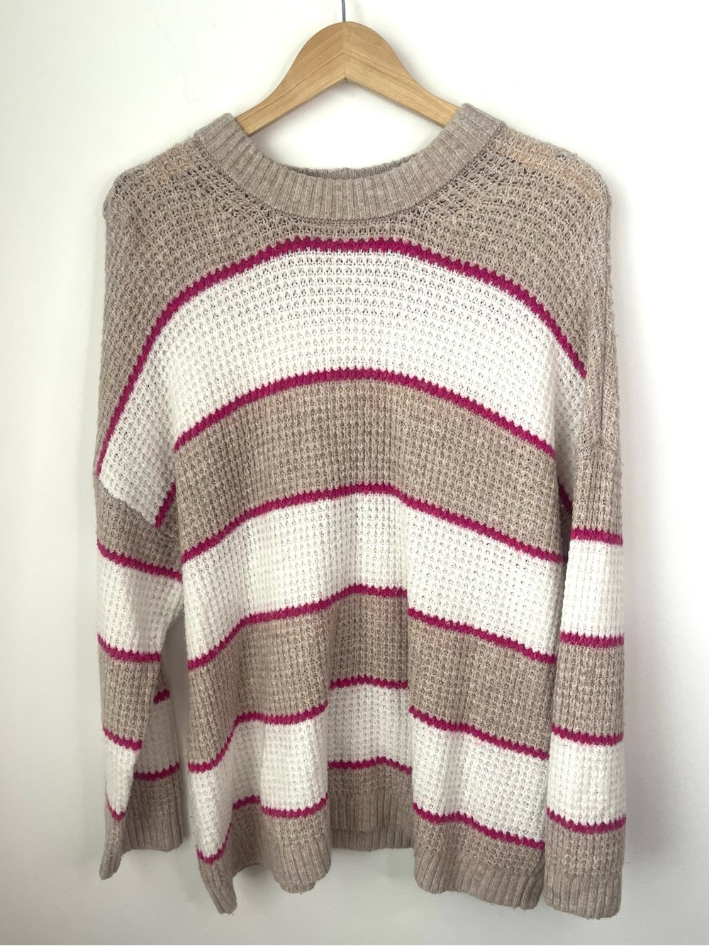 American Eagle Outfitters Striped Knit Sweater - Beige, White, and Pink size M